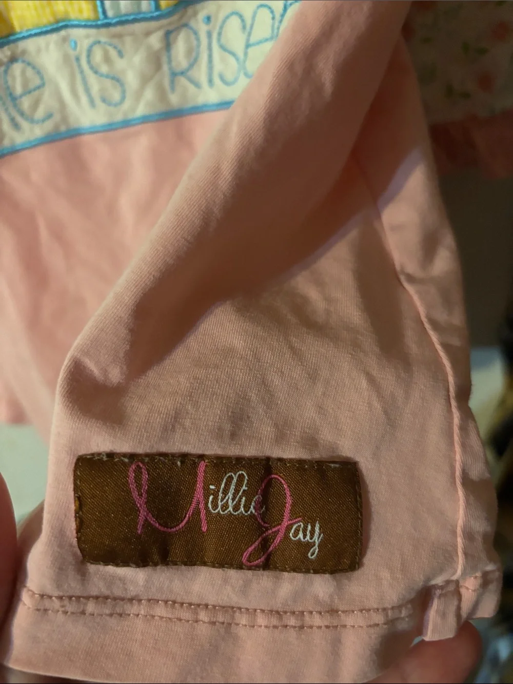 Girls Pink Short-Sleeve 'He Is Risen' Embroidered Tee